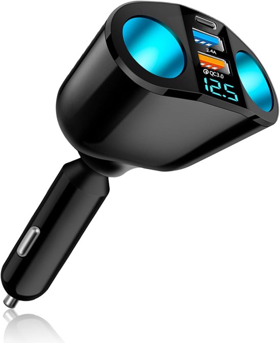 Usb-autoladegerät Mit Zwei 12-v-zigarettenanzünderbuchsen 20-w-schnellladefunktion Usb 3 0 Und Led-voltmeter Geeignet Für Mobiltelefone Dashcams 3.0