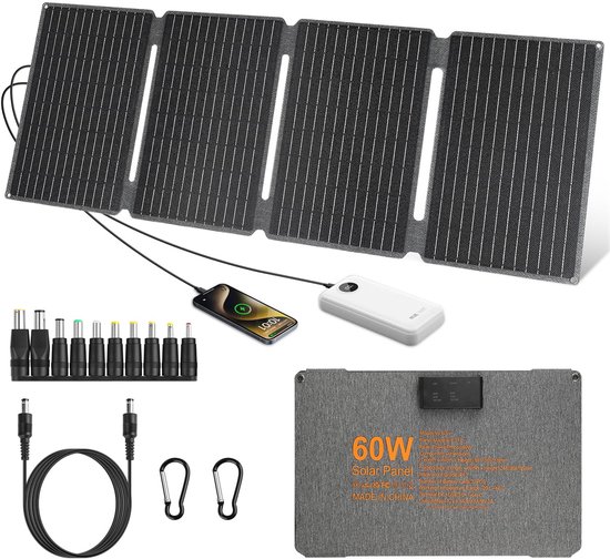 60-w-tragbares Solarpanel-set 18 V Faltbares Solarpanel-ladegerät 60-w-solarladegerät Dc Usb 3 0 Typ-c Wasserdichte Etfe-solarzellen Ip67 Für Für 3.0