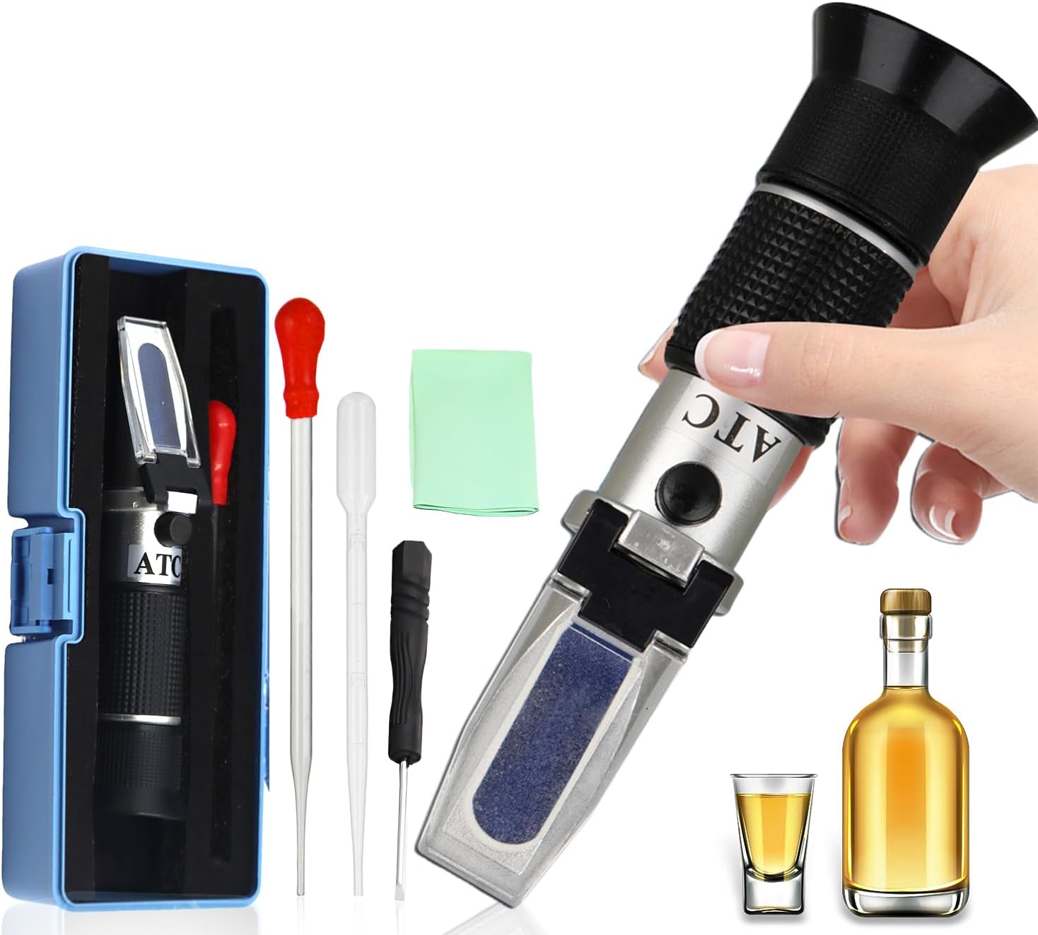 Alkoholrefraktometer 0-80% V/v Alkoholmeter Tragbares Alkoholgehaltsmessgerät Für Bourbon, Wodka, Gin, Whisky, Scotch Usw.
