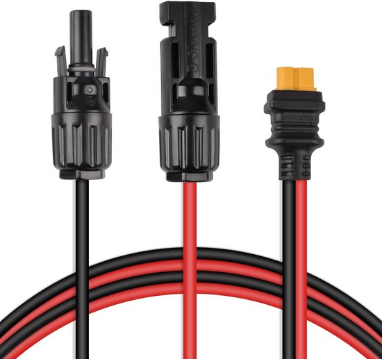 Solarladekabel Mit Solarstecker Auf Xt60-adapter 12awg Solarpanel-kabelset Wasserdichte Solarkabelverlängerung Für Tragbare Powerstations Und 50 50 Cm