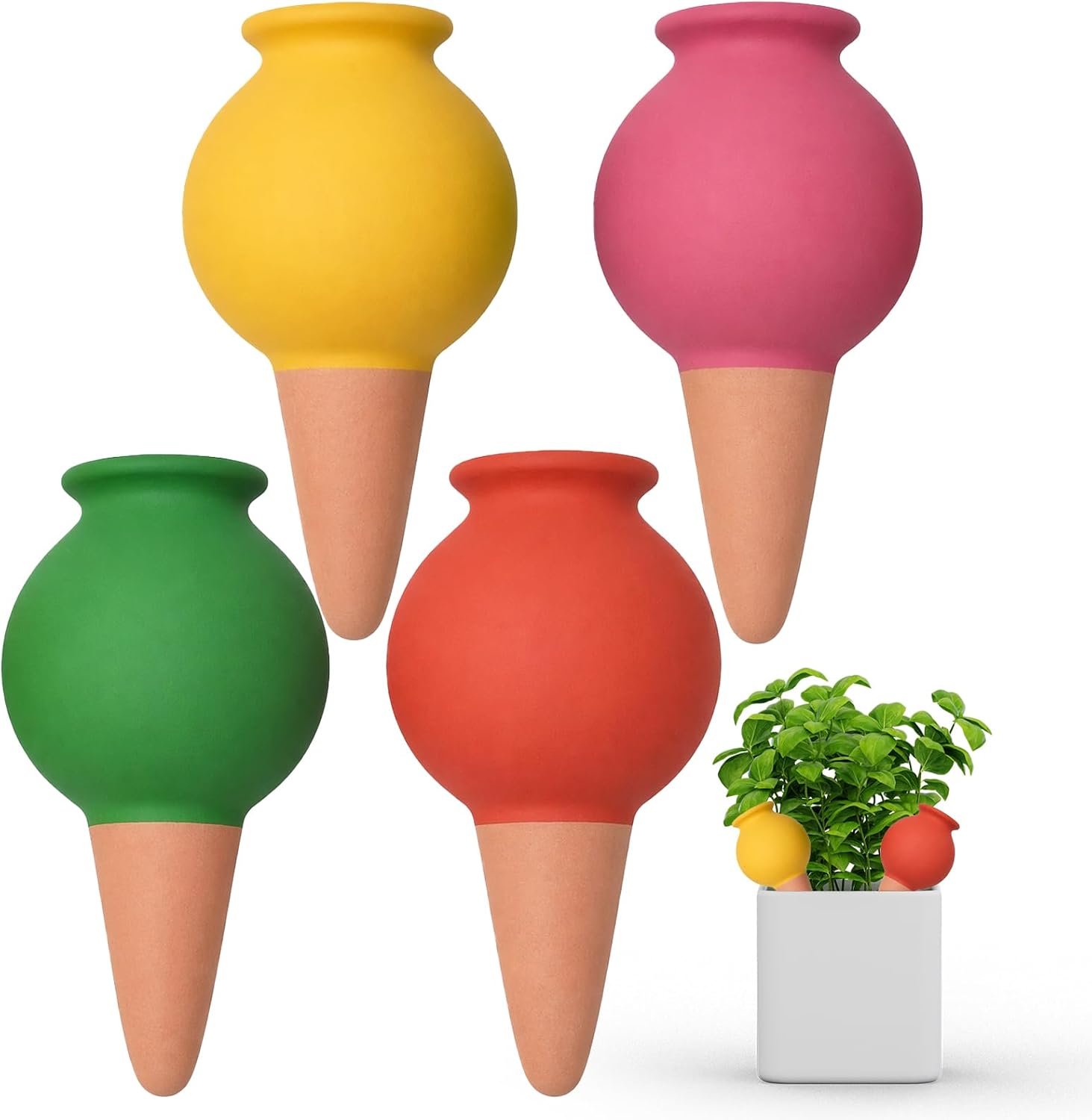 4-teiliges Set: Oyas Terrakotta-pflanzgefäß Für Den Innenbereich, Ollas Tropfbewässerungsflasche Mit Automatischem Wasserreservoir Für Pflanzen, Ton-gießkegel Für Die Bewässerung In Der Weihnachtszeit