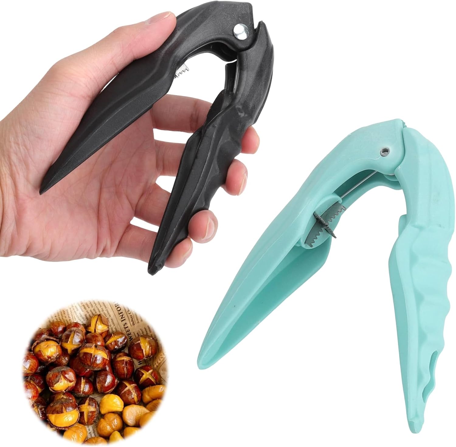 2-teiliges Set: Kastanienzange, Kastanienknacker, Öffner, Clip, Für Walnüsse, Edelstahl Und Kunststoff, Multifunktional, Effizient Und Praktisch, Spart Zeit Und Mühe, Robust Und Langlebig, 16 X 10 Cm