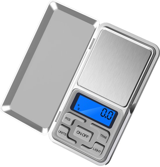 Digitale Elektronische Waage – Küchenwaage – Präzisionswaage – Schmuckwaage – Genauigkeit 500 G X 0,01 G – Hintergrundbeleuchtetes Lcd-display – Metall – Silber