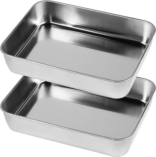 Set Mit 2 Backblechen, Rechteckiges Backblech Aus Edelstahl 430, Für Die Küche, Spülmaschinenfest, 23,8 X 18 X 4,7 Cm