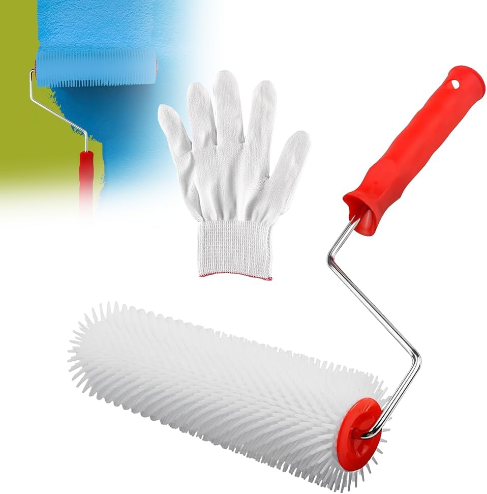 23 Cm Libellenwalze, 14 Mm Zahnstachelwalze, Antischaumwalze, Nivellierwalze Mit Handschuhen Für Selbstnivellierung, Blasenfreiheit, Bodenkonstruktion (steife Borsten)