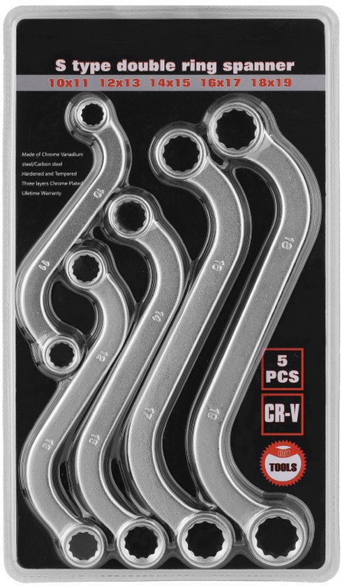 Steckschlüsselsatz Typ S, Metrisch, 5-teilig, 10, 11, 12, 13, 14, 15, 16, 17, 18, 19 Mm, 12-kant, Chrom-vanadium-stahl, Vernickelt