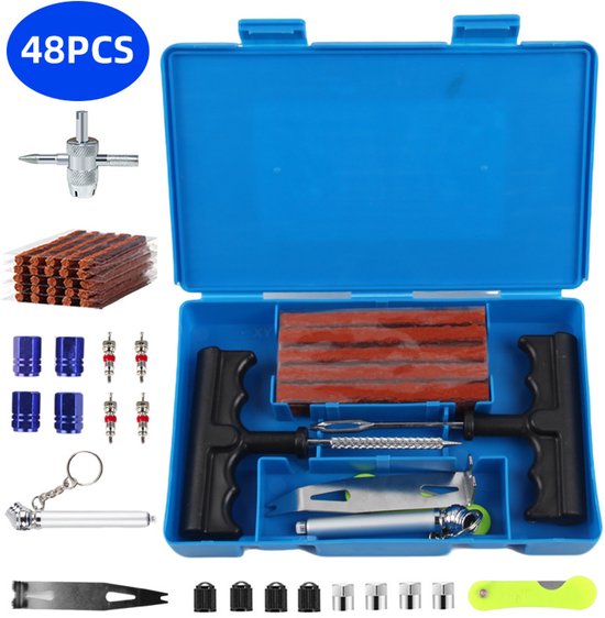 48-teiliges Reifenreparaturset Hochleistungs-reifenreparaturset Pannenset Mit Reifendruckmesser Für Pkw Suv Motorrad Lkw Atv Traktor Wohnmobil