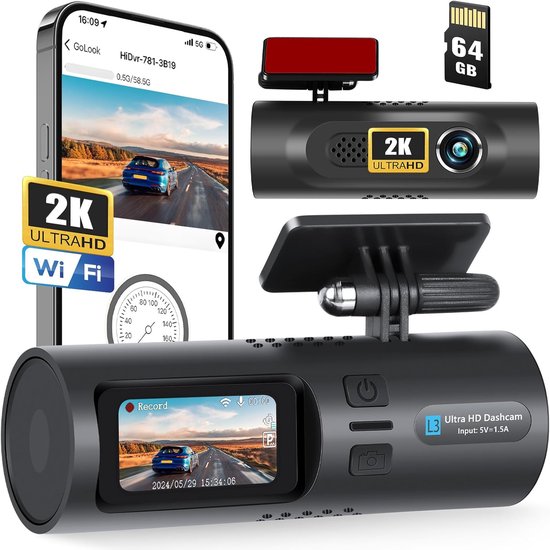 Auto-dashcam 2k-wlan Mit App-steuerung Front Und Innenraumkamera Mit 64-gb-sd-karte Integriertem 1 5-zoll-display Unterstützt Parküberwachung Und 1,5