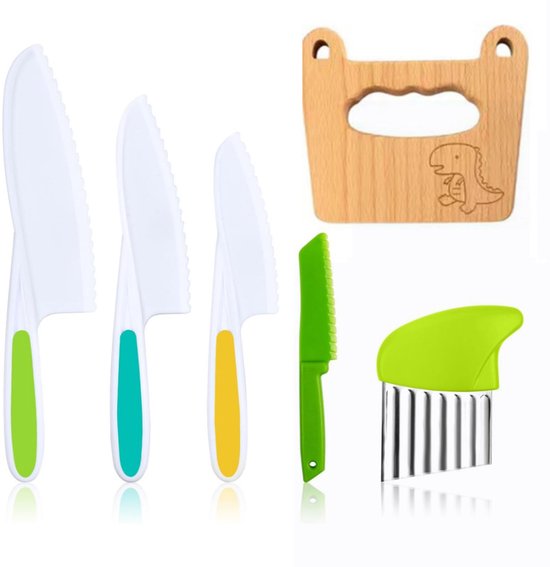 6-teiliges Kinderküchenmesserset Messerset Für Kinder Wiederverwendbare Kindermesser Mit Holzklinge Kunststoffklinge Kartoffelschneider Für Obst