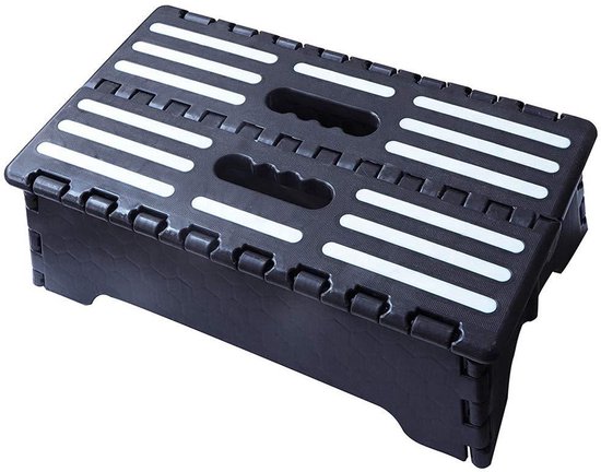 Klappbarer Tritthocker (13 Cm Hoch, 38 X 22 Cm), Schwarz, Rutschfest, Tragbar Und Kompakt, Bis 150 Kg Belastbar, Für Zuhause Und Unterwegs