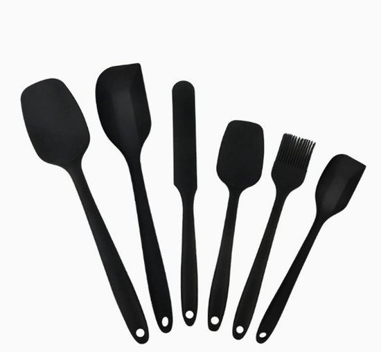 6-teiliges Set Schwarzer Silikon-backutensilien Inklusive Spatel Palettenmesser Und Backpinsel Hitzebeständig Und Antihaftbeschichtet Zum Backen
