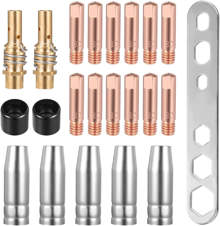 22-teiliges Mig/mag-schweißzubehörset, Schweißbrenner-set, Inklusive 12 Kontaktspitzen, 5 Schweißdüsen, 2 Düsenhaltern, 2 Isolatoren Und 1 Schraubenschlüssel Für Mb15ak