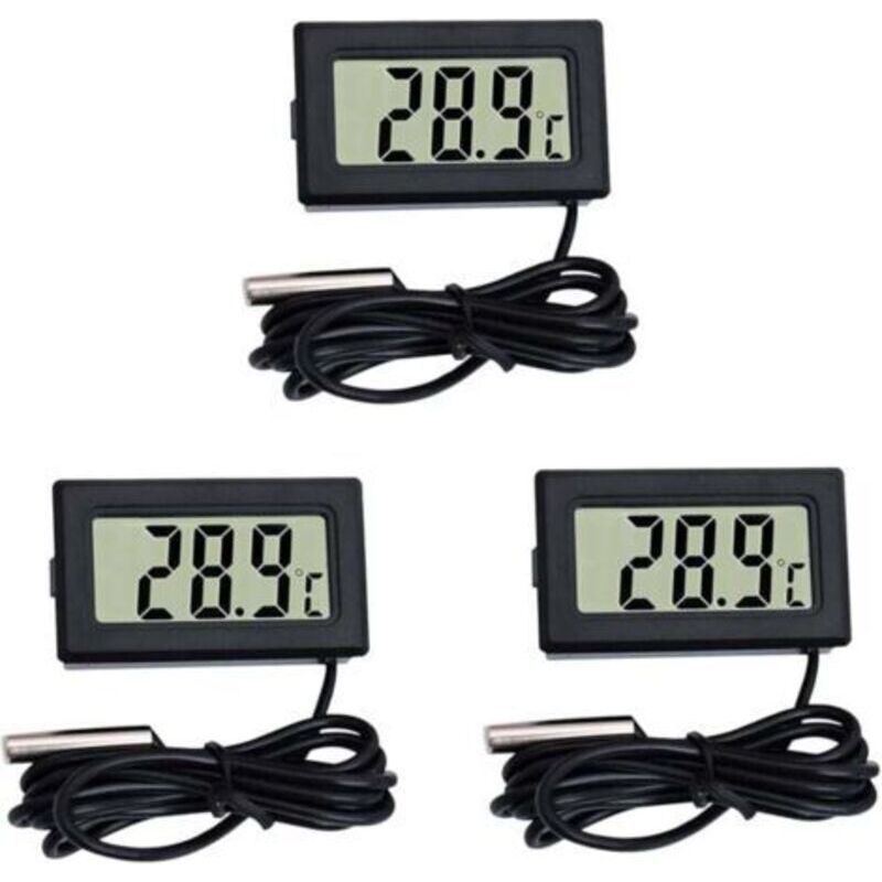 Meter Langes Schwarzes Thermometer, Mini-digital-lcd-thermometer-temperaturmonitor Mit Externer Sonde Für Auto/kühlschrank/aquarium/fischbecken/zimmer (3 Schwarze Stück)