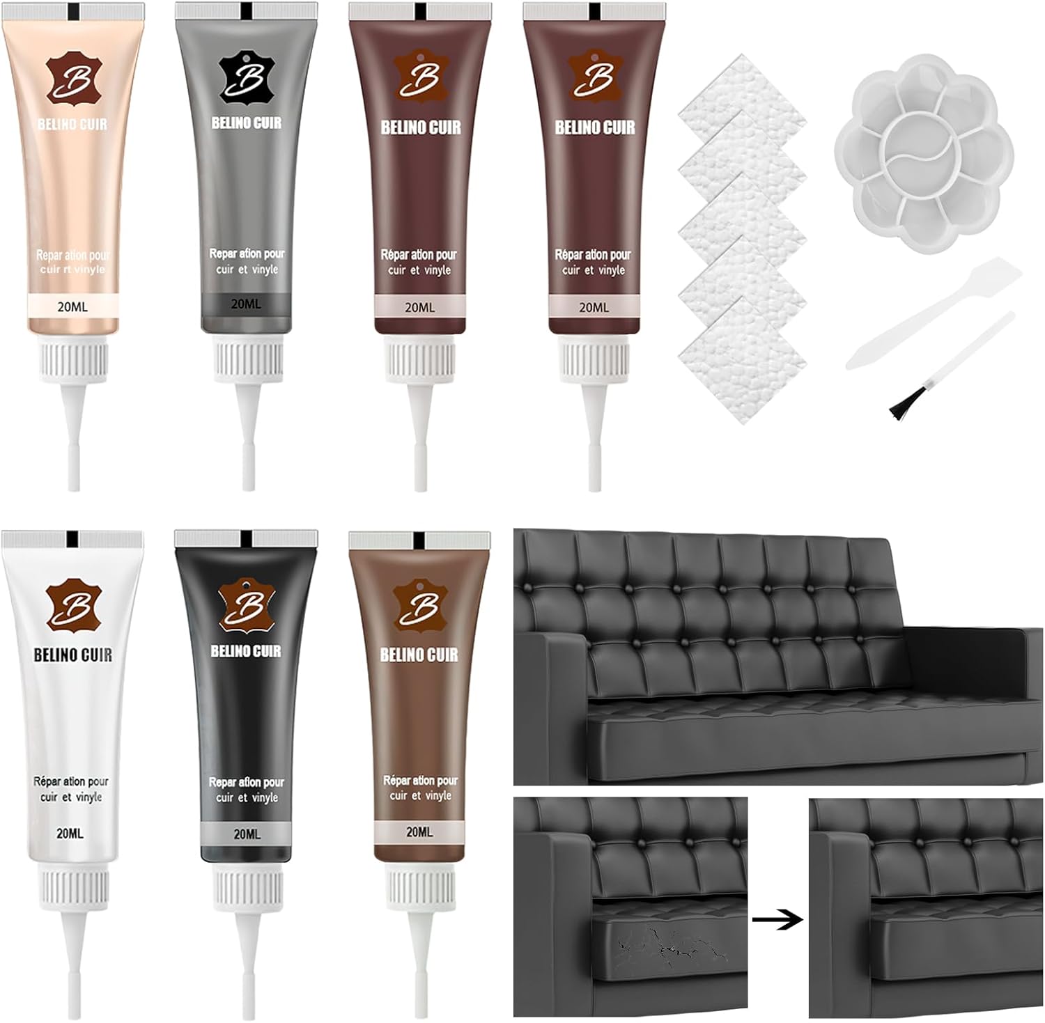 Lederreparaturpaste, 6-farben-lederrestaurierungsset, Mischbare Lederreparatursets, Flüssiges Lederreparaturset Für Sofas, Lederjacken, Autositze, Schuhe, Mäntel (7-teilig)
