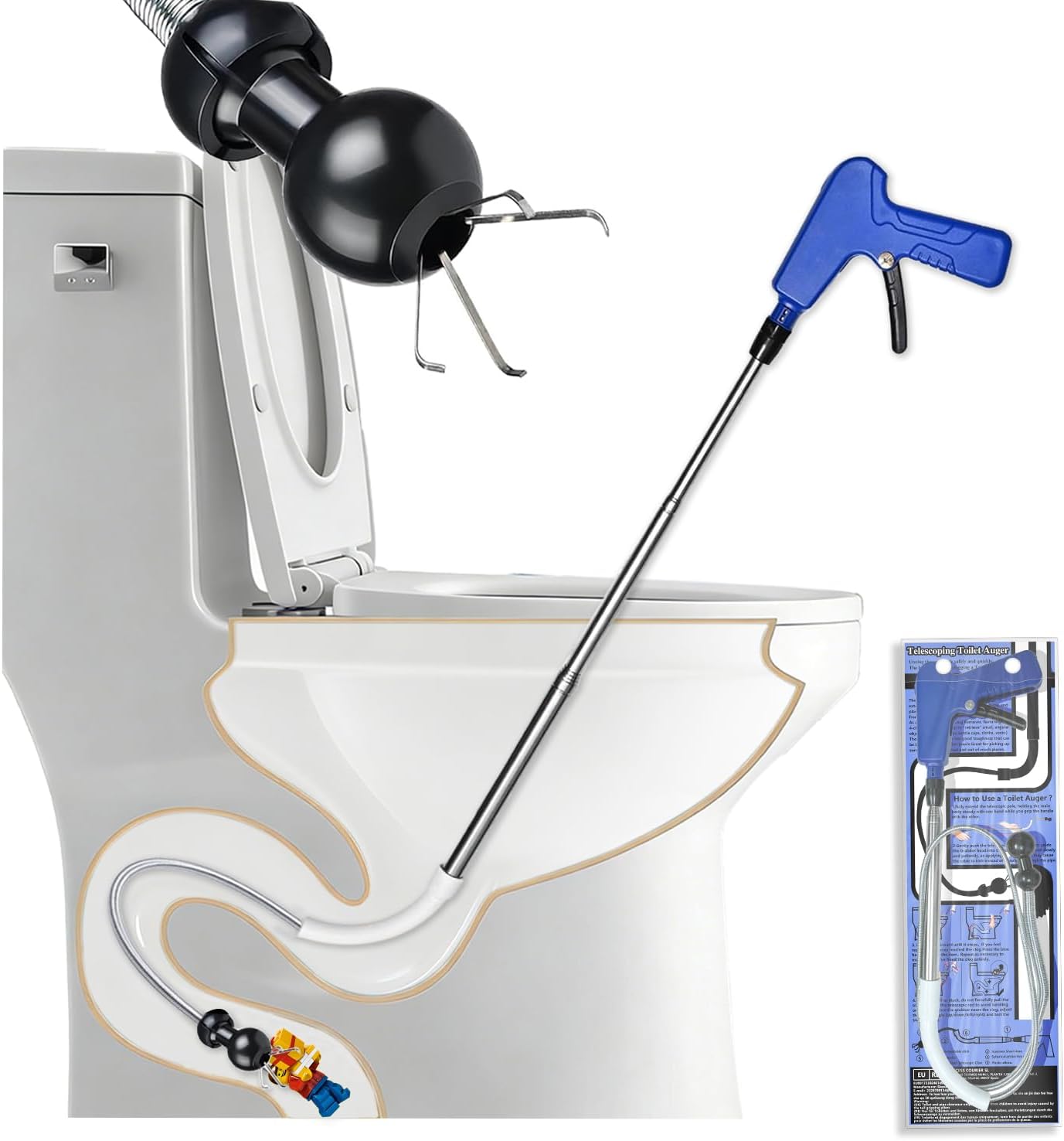 Toilettenspirale Mit Stabiler Klemme Und Doppeltem Kratzschutz. Entwickelt Für Kleinere Verstopfungen Und Zum Greifen Kleiner, Spitzer Gegenstände. Ein Praktisches Werkzeug Zur Abflussreinigung Für De