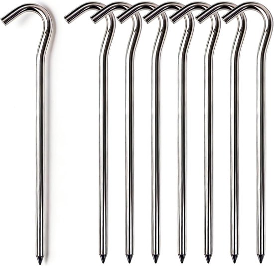 Metall-zeltnägel Robust 18 Cm Heringe Für Campingplanen 8 Stück Metall-bodenanker Mit Haken Für Gartenzäune Campingunterstände Planen Zelte Und