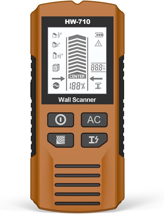 5-in-1-wandscanner, Verbesserter Chip, Detektor Für Holz, Metall, Kabel Und Rohre, Lcd-display Und Alarmfunktion, Kirschbraun