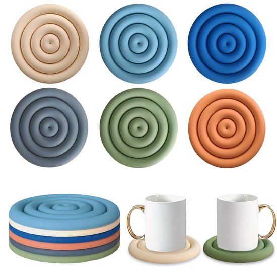 Set Mit 6 Runden Silikonuntersetzern 14 5 Cm Modernes Konkaves Design Hitzebeständig Und Rutschfest In 6 Farbenfrohen Varianten Für Gläser Tassen
