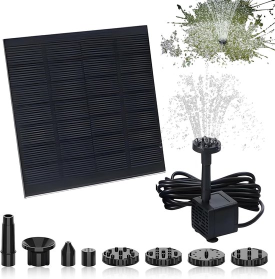 Solar-teichbrunnen (1,5 W), Solarpumpe (200 L/h), Solar-teichpumpe Mit 6 Düsen, Solar-gartenteichbrunnen, Wasserzirkulation