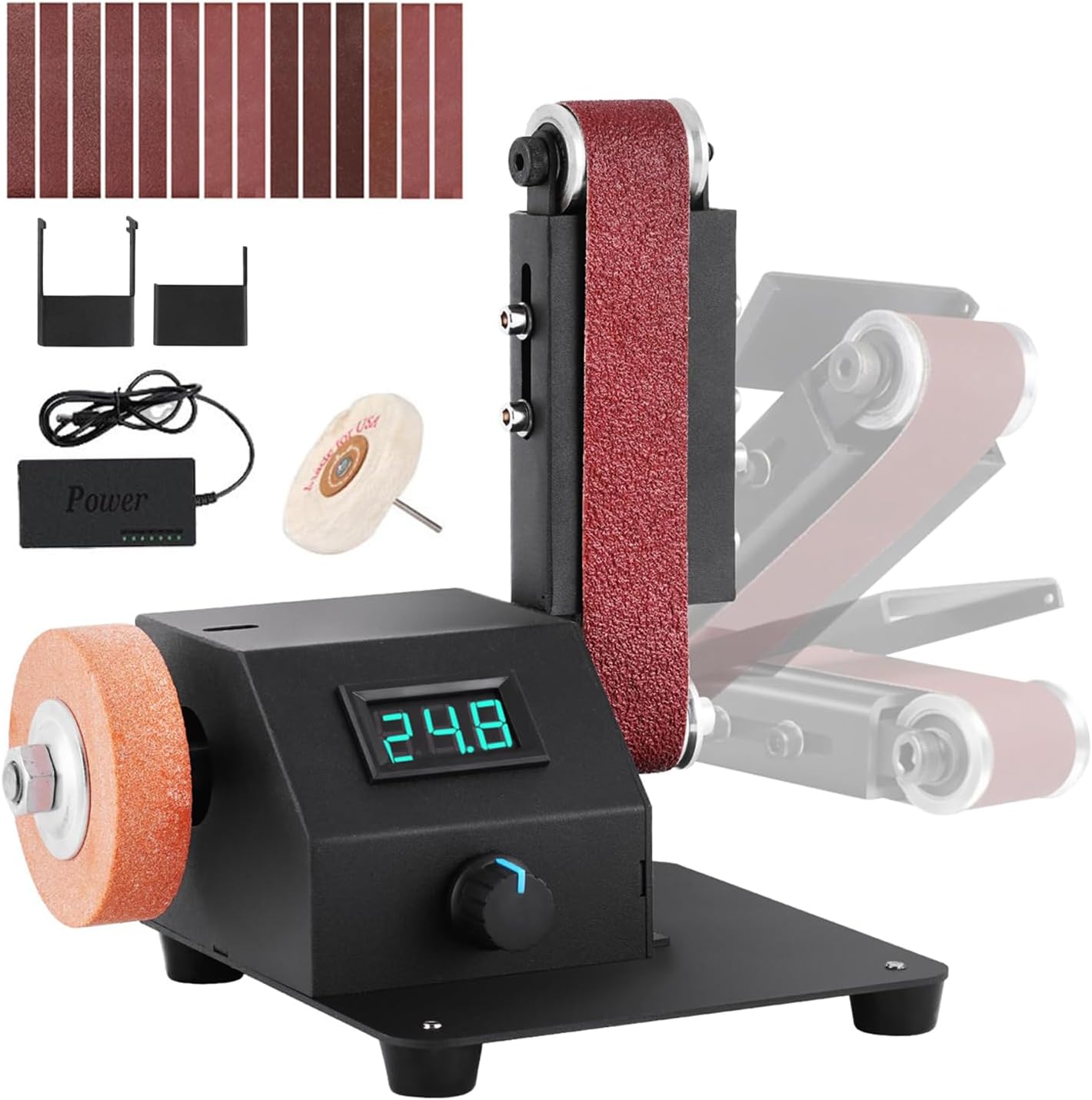 Mini-bandschleifer, 350-w-elektroschleifer, Tischbandschleifer 1,2 X 15 Zoll, Inklusive 10 Schleifbändern, Geeignet Zum Schleifen Von Werkzeugen Wie Metall, Holz Und Aluminium