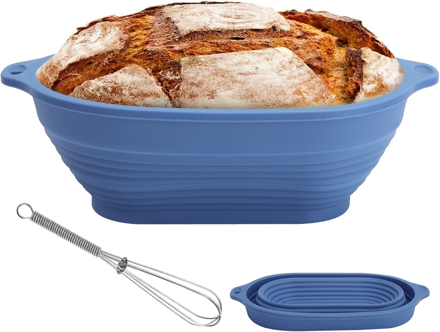Gärkorb Aus Silikon + 13,5 Cm Mini-edelstahl-schneebesen – Ovaler, Zusammenklappbarer Gärkorb, Wiederverwendbares Backzubehör, Ideal Für Hobbybäckereien