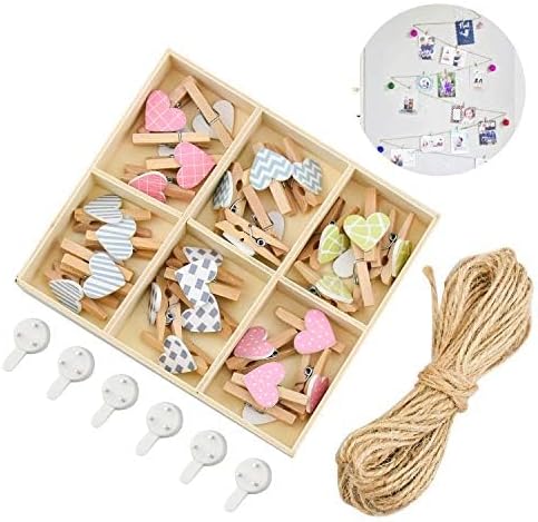 10 M Lange Fotoschnur Mit 30 Holzclips Und 6 Spurlosen Nägeln Zum Aufhängen Von Kreativen Und Schönen Fotos – Wanddekoration Fürs Kinderzimmer