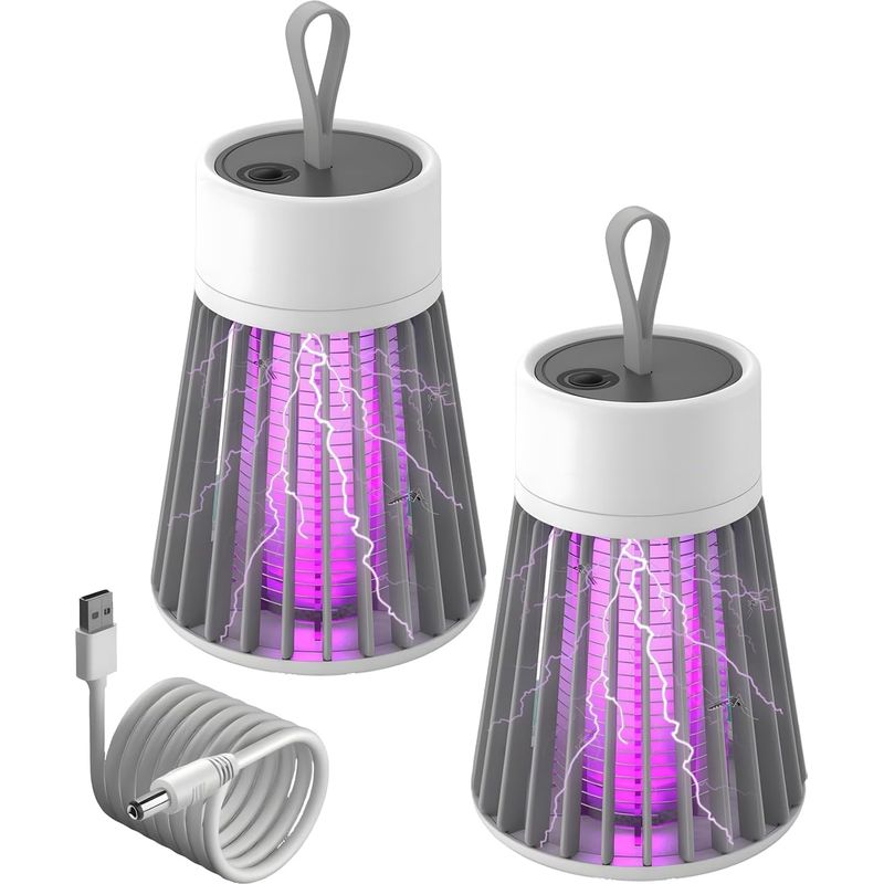 Mückenvernichtungslampe – Uv 365 Nm – 100 M², Usb-aufladbar, Wasserdicht (grau - 2 Stück) – Für Drinnen, Draußen, Camping Und Garten, 360°-drehbereich.