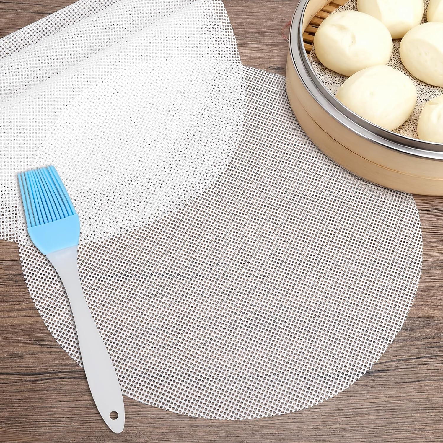 28 Cm Silikon-dampfgarmatte – Wiederverwendbare Antihaftmatte, Ideal Für Dim Sum, Teigtaschen, Brötchen Und Mehr – Inklusive Praktischem Silikonpinsel Zum Kochen