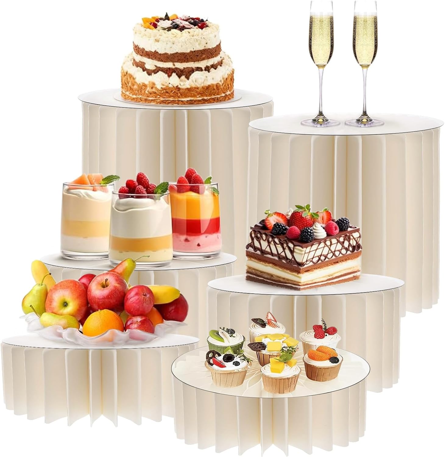 Set Mit 6 Faltbaren Buffet-vorspeisenständern, 5 Cm, 10 Cm, 20 Cm Buffet-erhöhungen, Faltbare Kuchenständer Aus Acryl Und Karton, Für Kuchen, Desserts, Gebäck, Schmuck, Hochzeiten