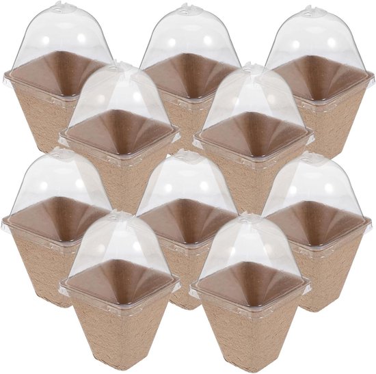 Anzuchttöpfe – Saattöpfe – Pflanzenzucht – Belüfteter Deckel – 10 Stück – Beige