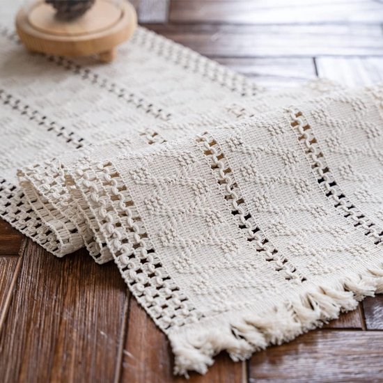 Beige Makramee-tischläufer Boho-stil Baumwolle Leinen Tischläufer Mit Quasten Rechteckige Häkelspitze Netzstoff Küchentischdecke Vintage Bohemian 30