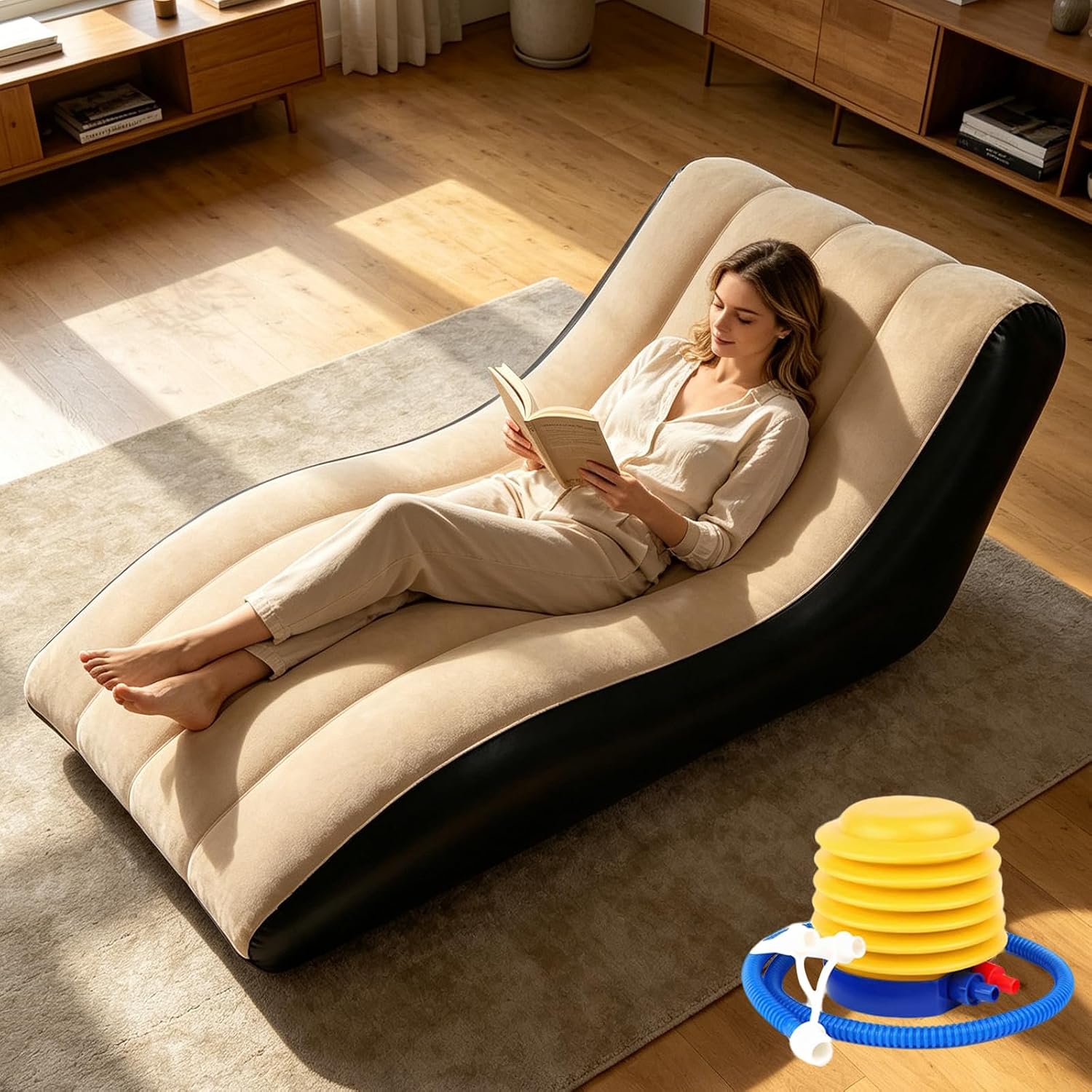 Wasserdichtes, Aufblasbares Sofa Mit Plüschbezug, Tragkraft 300 Kg, Für Garten, Wohnzimmer, Schlafzimmer