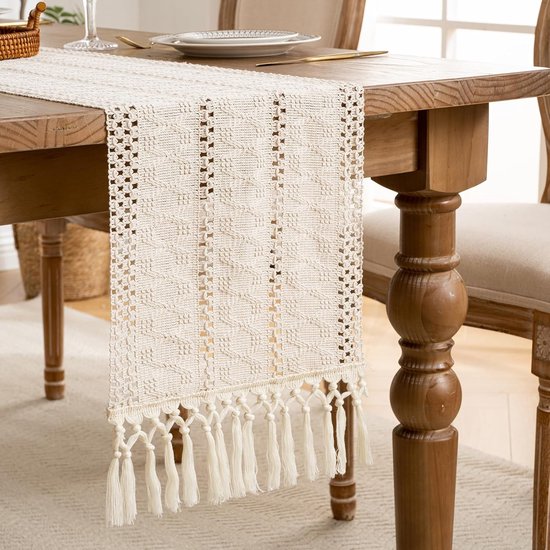 Tischläufer Beige Boho-stil Baumwollleinen Mit Quasten Waschbar Gewebt 30 X 160 Cm Herbst-landhausstil Für Küche Vintage-hochzeitstischdekoration