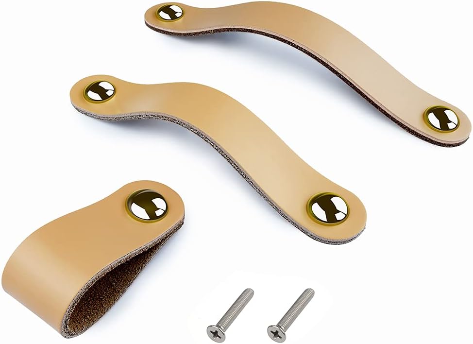 6 Ledergriffe Für Schubladen, Kommoden Und Küchenschränke, Verstellbare Küchentürgriffe Mit 22-mm-schrauben, Lochabstand: 96 Mm – Beige