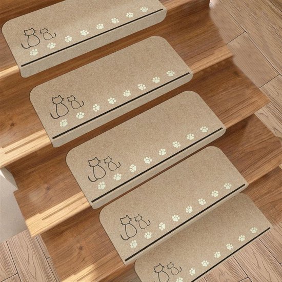 15er-pack Leuchtende Treppenstufenmatten, Antirutschmatten, Leuchtende Läufer, Polsternde Wohnaccessoires, Katzentreppenmatten (beige, 55 X 22 X 4,5 Cm - 15 Stück)