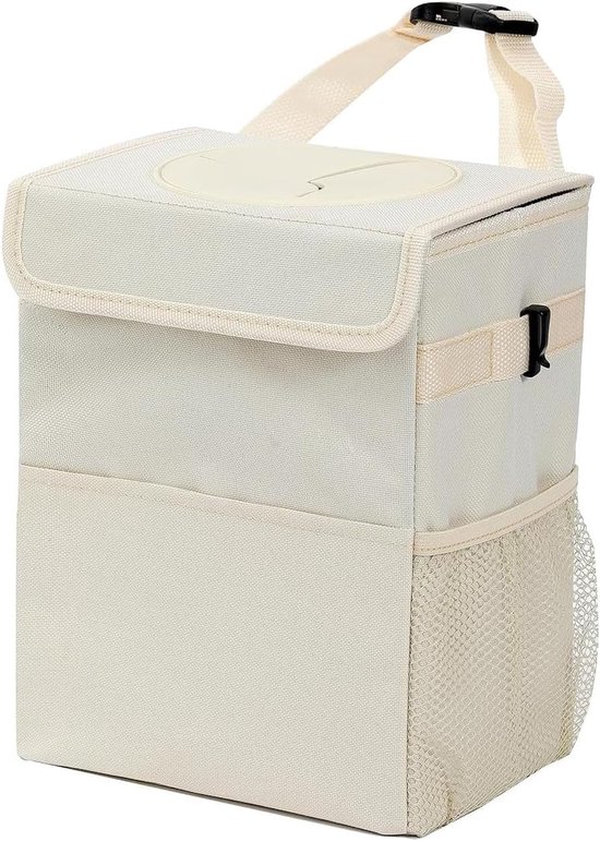 Mülleimer Fürs Auto, Faltbar Und Wasserdicht, Camping-mülleimer Mit Deckel, Mehrere Fächer, Verstellbarer Gurt, Für Vorne Und Hinten, Beige