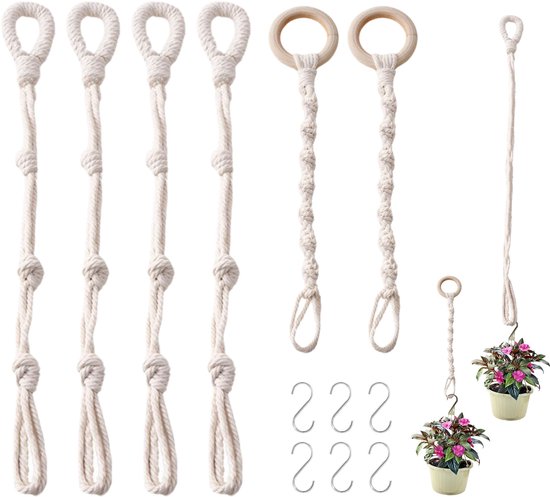 Dailygoods Pflanzenampel Set, 6 Teilig Makramee Hängekorb Baumwollverlängerung Boho Stil Für Drinnen Und Draußen Inklusive Haken