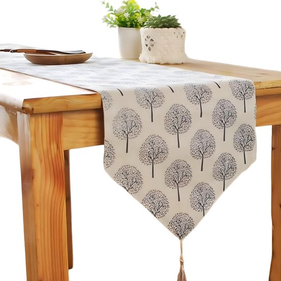 Tischläufer Aus Leinen Mit Maulbeerbaummotiv, Beige, Saisonale Tischdekoration Für Küche Und Esszimmer, Geeignet Für Heimpartys (cremeweiß, 30 X 220 Cm)