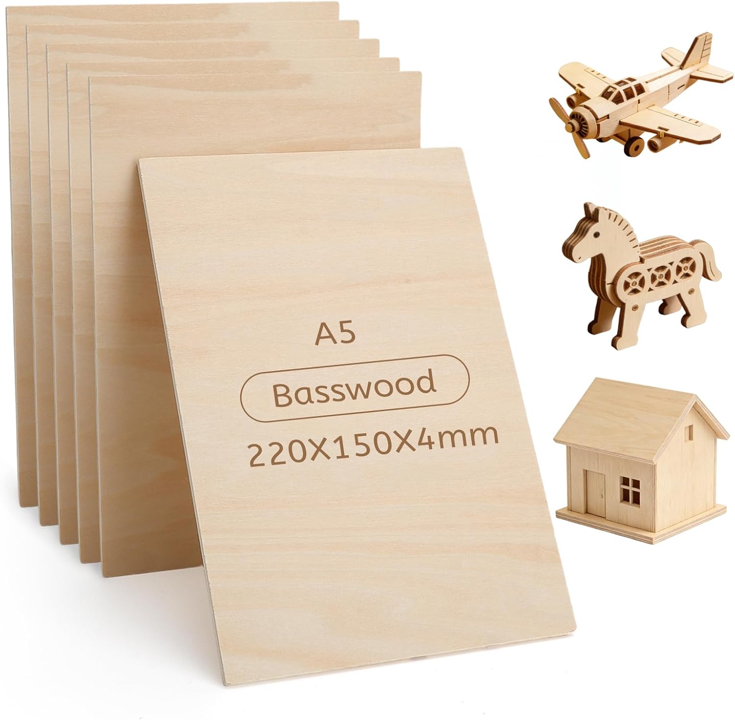Holz Für Brandmalerei, Holz Für Lasergravur, Holzplatte Zum Laserschneiden, Holzplatte – A5, 4 Mm X 6 Mm Lindenholz-sperrholz, Beidseitig Glatt – Für Modellbau, Heimwerken Und Bastelarbeiten