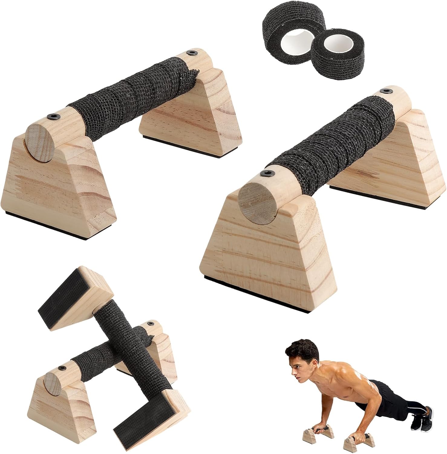 Calisthenics-geräte Aus Holz: Parallettes, Ergonomische Liegestützgriffe Mit Handgelenkschützern, Rutschfeste Parallelbarren Für Das Training Zu Hause Und Im Fitnessstudio