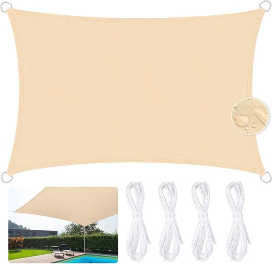 3 X 5 M Großes, Wasserdichtes, Rechteckiges Schattierungstuch, 420d Oxford-gewebe, 95 % Uv-beständig, Geeignet Für Pool, Garten, Terrasse, Park Und Camping – Beige