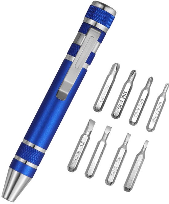 8-in-1 Mini-taschenschraubendreher-set Cr-v Multifunktionaler Kleiner Magnetischer Schraubendreher Mit Kreuzschlitz Und Schlitzbits Für Computer Blau