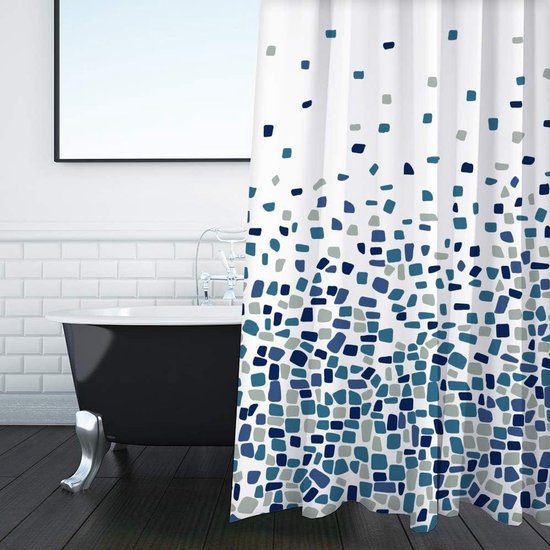 Duschvorhang – Schimmel- Und Fäulnisbeständig – Mosaikblau, 180 X 180 Cm Wasserabweisendes Material 100 % Polyester