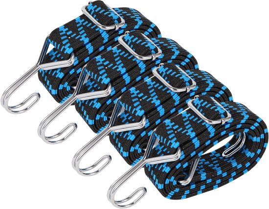 Elastische Bänder Mit Haken, 4er-pack Verstellbare Elastische Bänder, Flaches Gummiband 1 Meter, Geeignet Für Fahrrad, Plane, Schwimmbad, Zelt, Blau.
