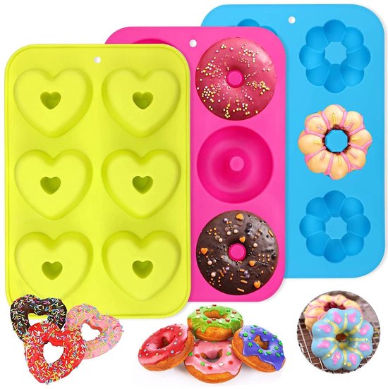 Cosensi – Silikon-donutformen – Backform – 3-teilig – Grün, Rosa, Blau – Antihaftbeschichtung – Geeignet Für Törtchen Und Muffins – 6 Mulden