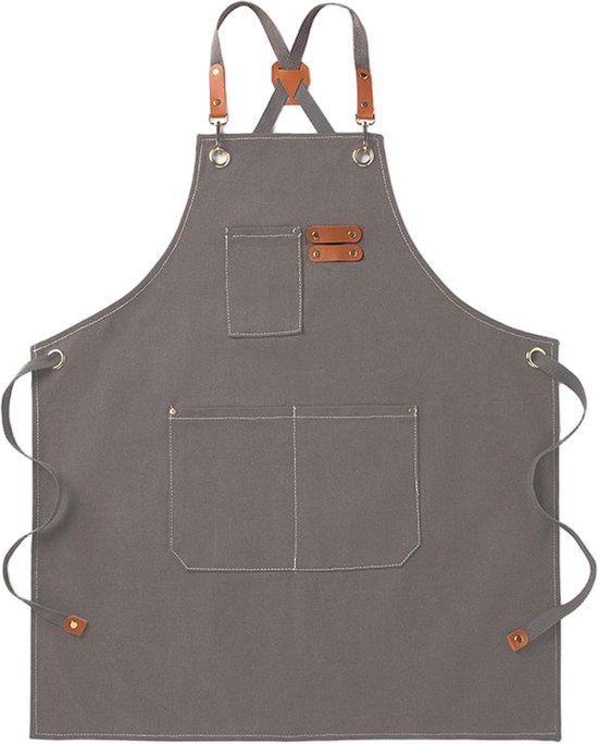 Canvas-schürze Unisex-arbeitsschürze Kochschürze Mit Verstellbaren Schultergurten Und 3 Taschen Kellnerschürze Küche Kochen Backen Künstler Malen Blau
