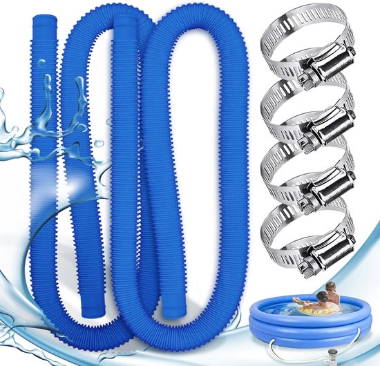 Poolschlauch - 2-teiliges Set, 32 Mm, Mit 4 Metallklemmen, Geeignet Für Aufstellpools, Whirlpools, Filterpumpen (blau)