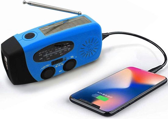 Notradio Kurbelradio 2000 Mah Akku-radio Für Notfälle Notfallset Kurbelmechanismus Solarbetrieben Taschenlampe Powerbank Batteriebetriebenes Blau