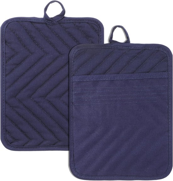 Allecto Plus - Topflappen Aus Baumwolle Mit Tasche - Hitzebeständig - 2er-set - 17 X 22 Cm - Blau - Küche Und Backen - Untersetzer - Ofenhandschuhe.