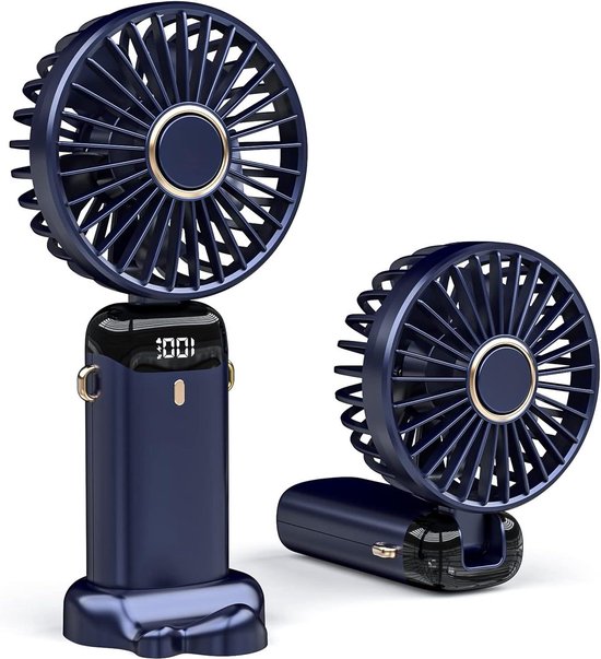 Mini-handventilator, 5 Geschwindigkeitsstufen, 3000 Mah Usb-akku, Faltbar – Blau